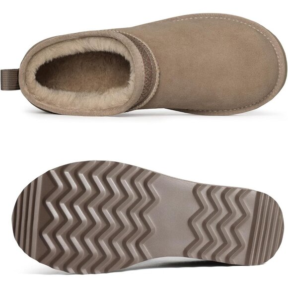 Women's Suede Mini Boots Winter Fuzzy Snow Boots Short Ankle Boot Fur Gary Brown - Picture 6 of 6